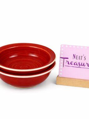 Dover & York RINGS SWIRL Circles Rust Red Stoneware Cereal Soup Bowls Set of 2